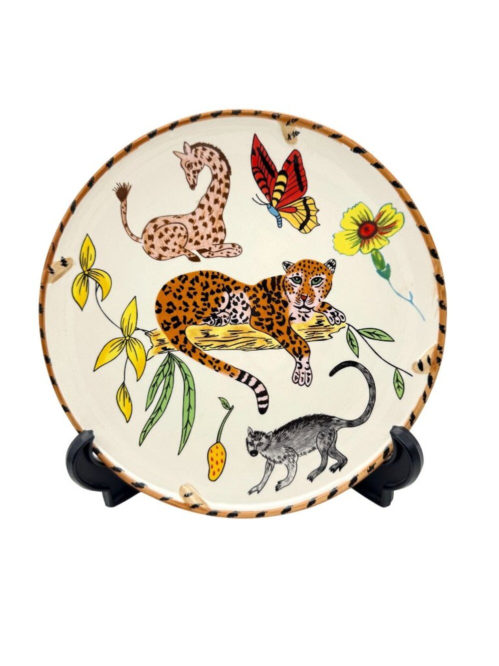 Lynn Chase Jungle Jubilee Salad Dessert Plate Ceramic Handpainted Leopard Parrot